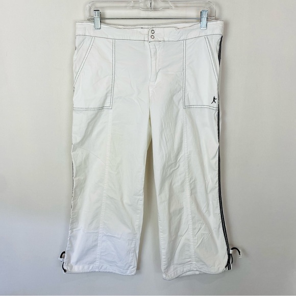 Y2K Danskin Now White Capri Track Pants | Toggle Hem Sporty Cropped Athleisure M - Picture 1 of 8